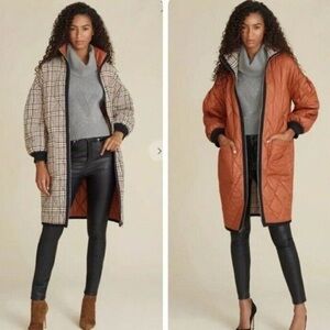 Veronica Beard Shanna Multicolored Plaid Reversible Puffer Oversized Jacket Coat